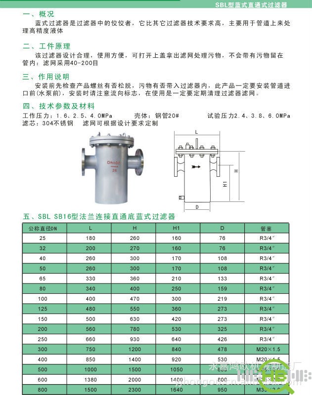 过滤器 直通蓝式过滤器,高低蓝式过滤器 sbl-i,srba 滤网结构与其它
